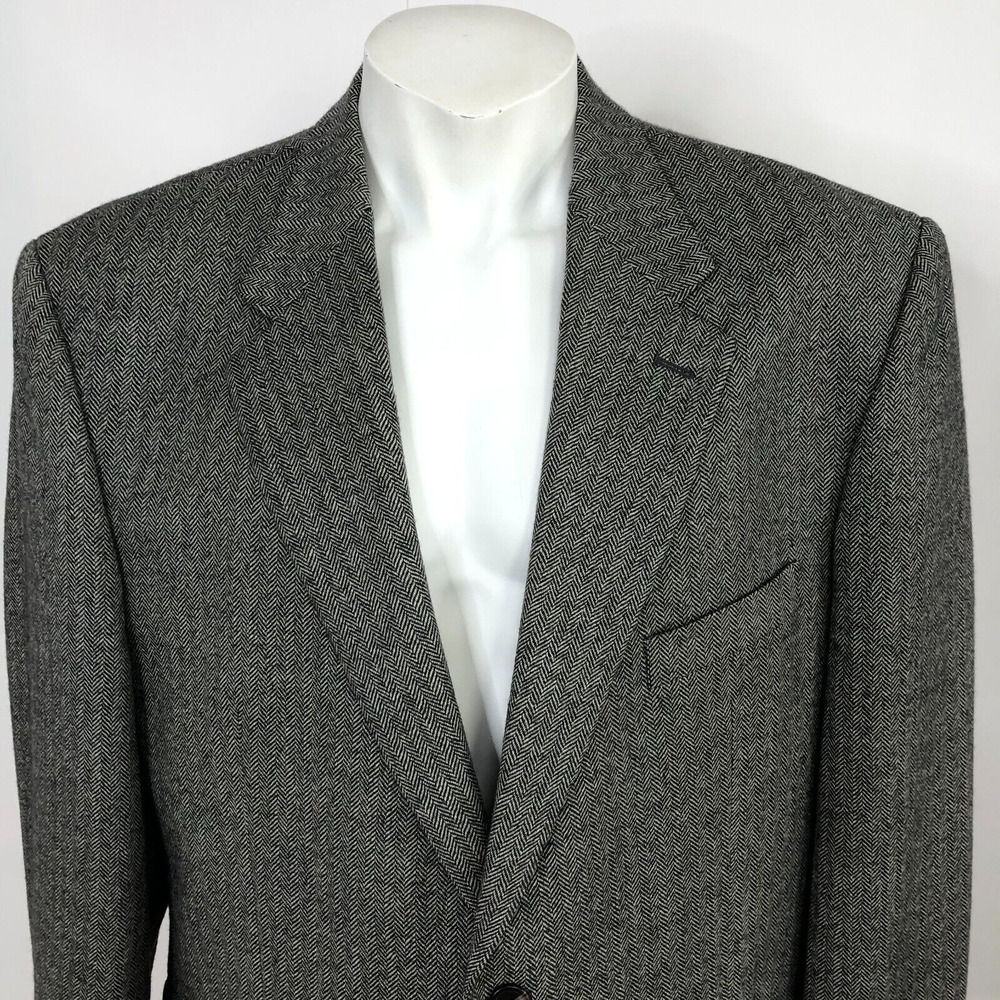 Chaps Herringbone 46R 100% Lambswool Button Sport Coat Jacket Tan Black